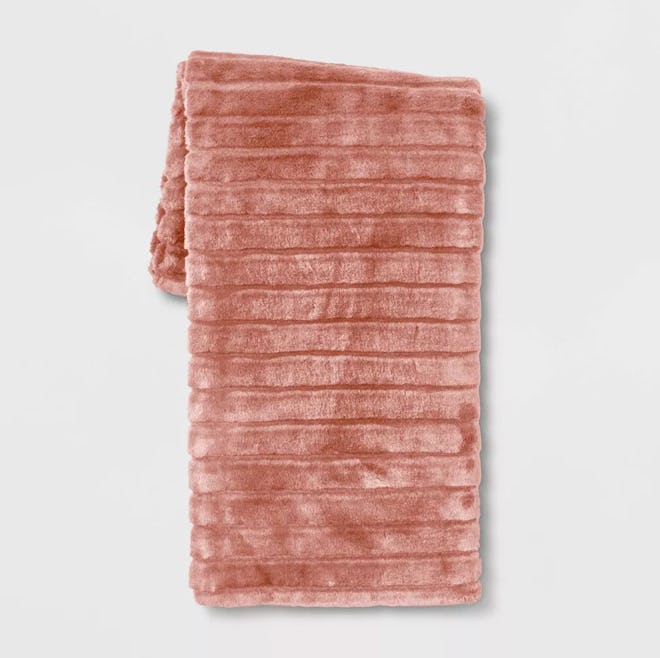 Textured Faux Fur Reversible Throw Blanket