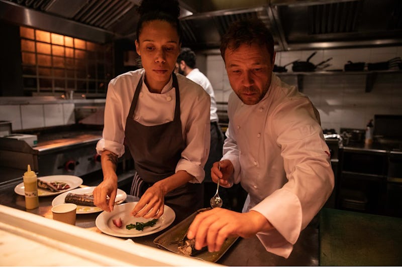 Vinette Robinson and Stephen Graham on the set of Boiling Point 