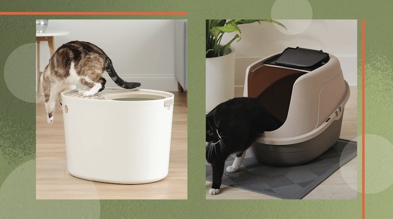 The best litter boxes for messy cats feature covered or high-walled designs. In this image, there ar...