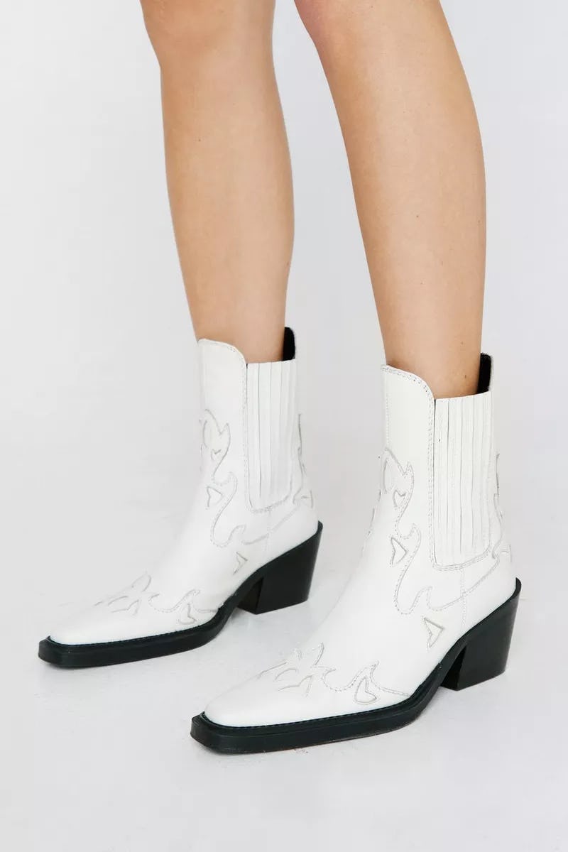 Bambi White Crocodile Embossed Mid-Calf Boots