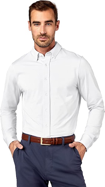 Made of soft and silky nylon, this Rhone option is one of the best non-iron dress shirts.