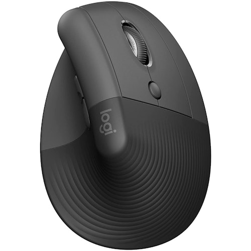 This mouse for MacBook Pros features a vertical, ergonomic design.
