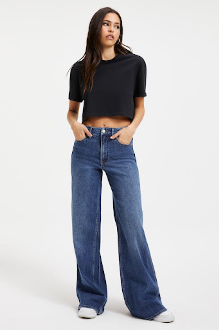 Good American Good Stacked High Waist Wide Leg Jeans