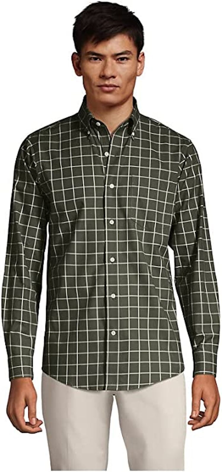 Done in plaid that can be dressed up or down, this Lands' End option is one of the best non-iron dre...