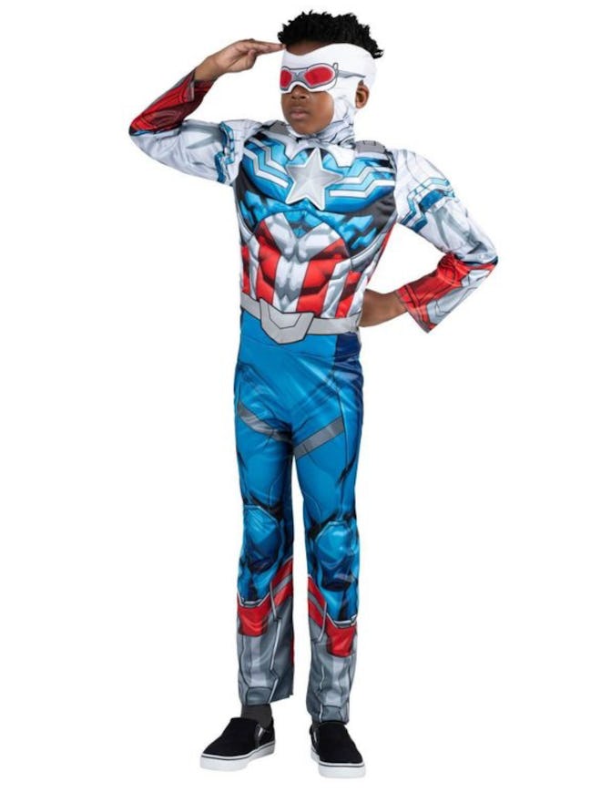 Kids' Marvel Captain America Falcon Muscle Chest Halloween Costume Jumpsuit with Headpiece