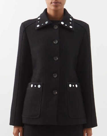 Reflections mirror-embellished wool coat