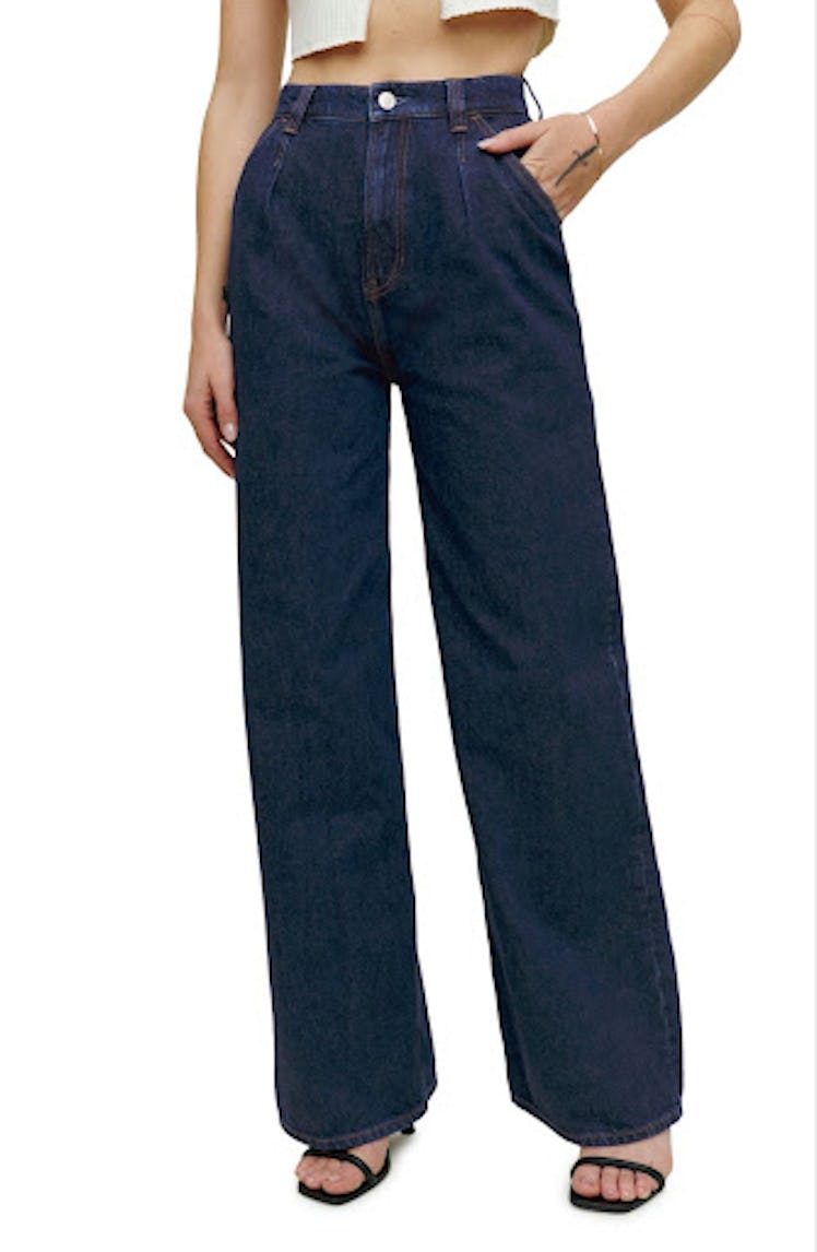 Reformation Miami Pleated Super High Waist Trouser Jeans