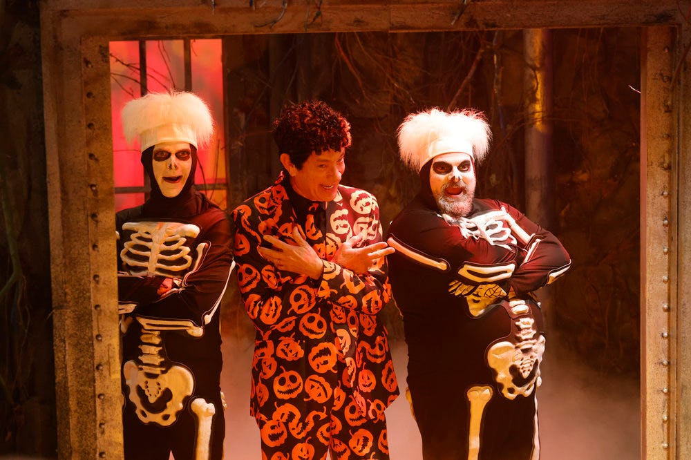 Mikey Day, Tom Hanks, and Bobby Moynihan reunite for a "David S. Pumpkins" sketch on 'SNL' on Oct. 2...