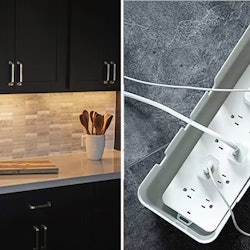 Evolution bar lights plus dimmer in a modern kitchen and a baskiss cable management box