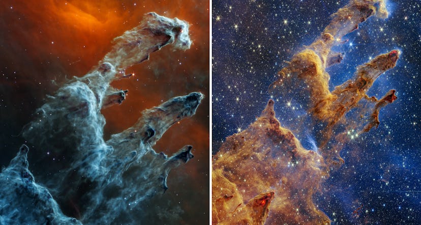 NASA’s James Webb Space Telescope’s mid-infrared view of the Pillars of Creation; ASA’s James Webb S...