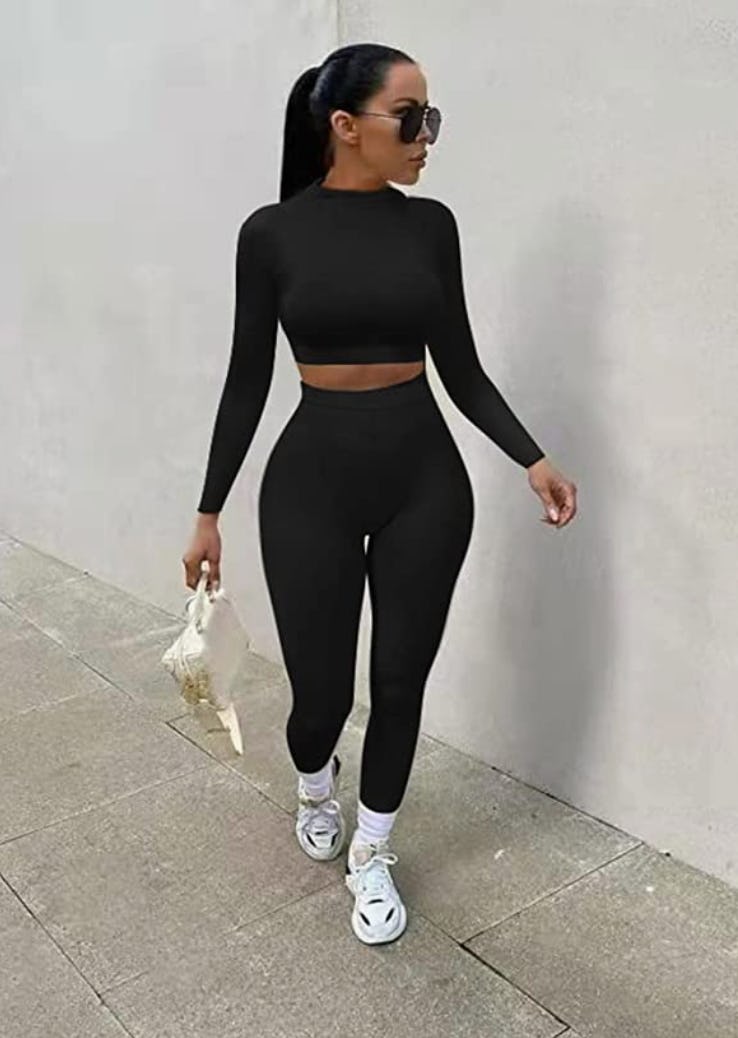 GOKATOSAU Long Sleeve Crop Top and Leggings Set