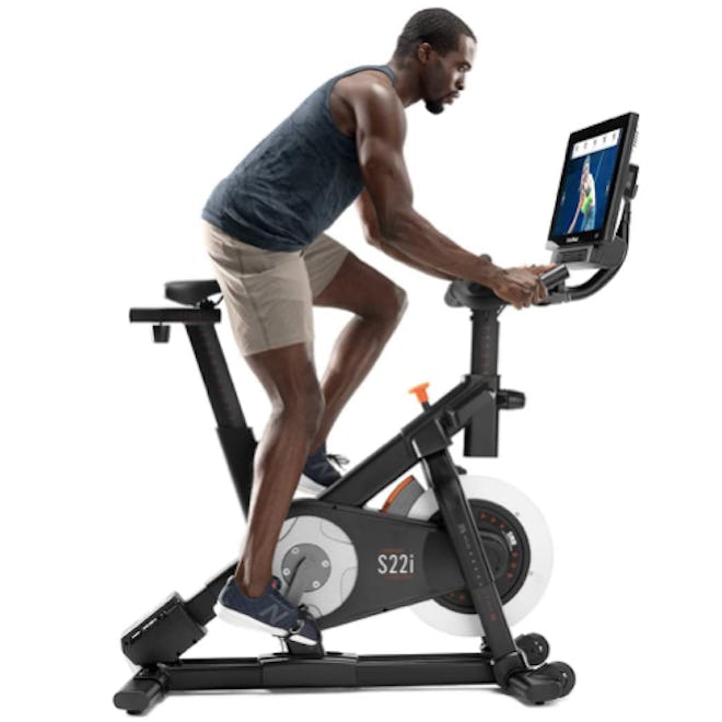 This spin bike features a built-in 22-inch rotating screen that can be used with the Peloton app.