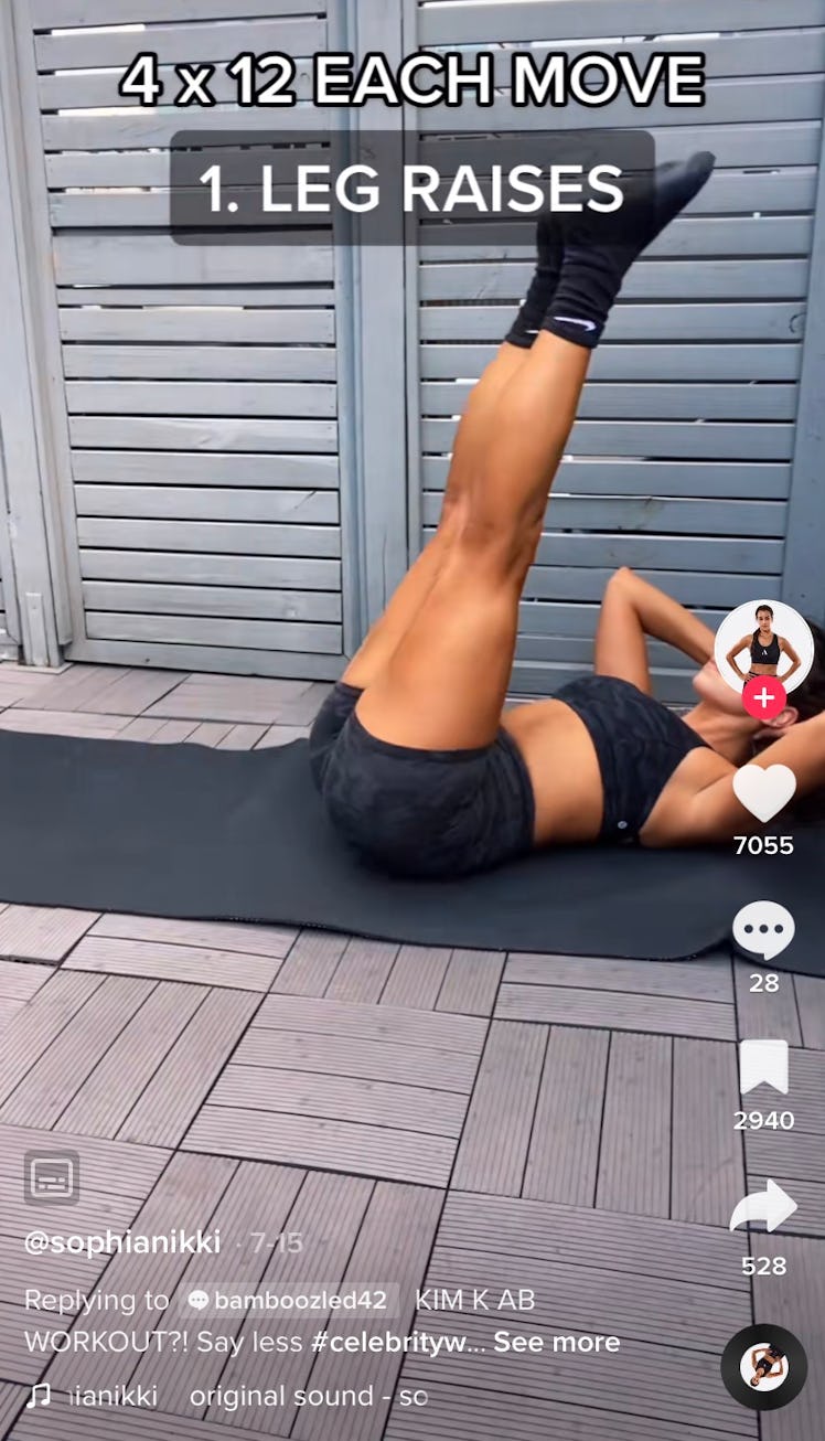 A TikToker shares Kim Kardashian's ab workout on TikTok. 