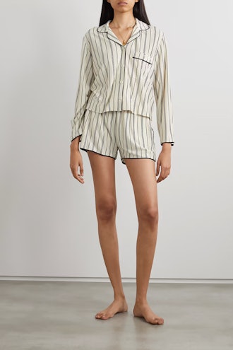 Ninety Percent Embroidered Striped Pajama Set