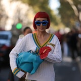 Kiwi Lee Han seen wearing a total loewe look, outside Loewe during Paris Fashion Week on September 3...
