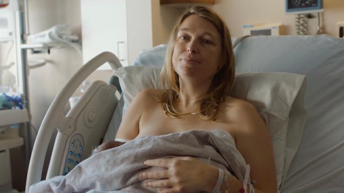 Insert from an Ad where Katie Darling is giving a birth.