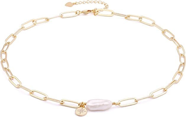 Aobei Pearl 18-Karat Gold Paper Clip Chain Necklace