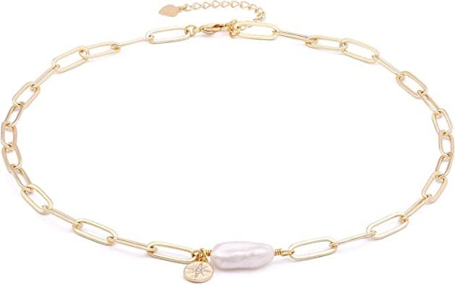 Aobei Pearl 18-Karat Gold Paper Clip Chain Necklace