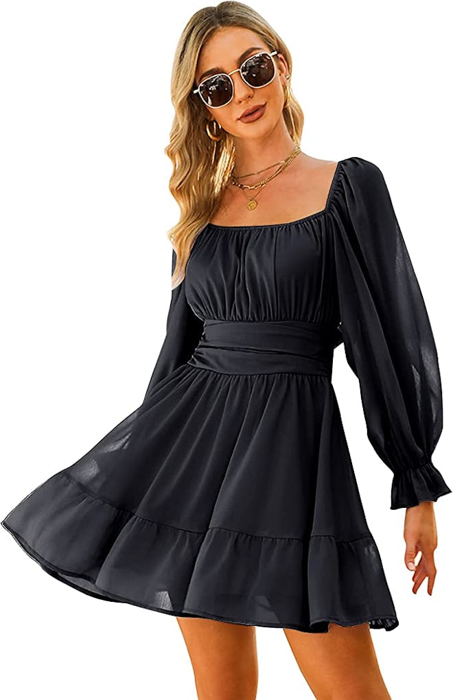 EXLURA Lantern Sleeve Mini Dress