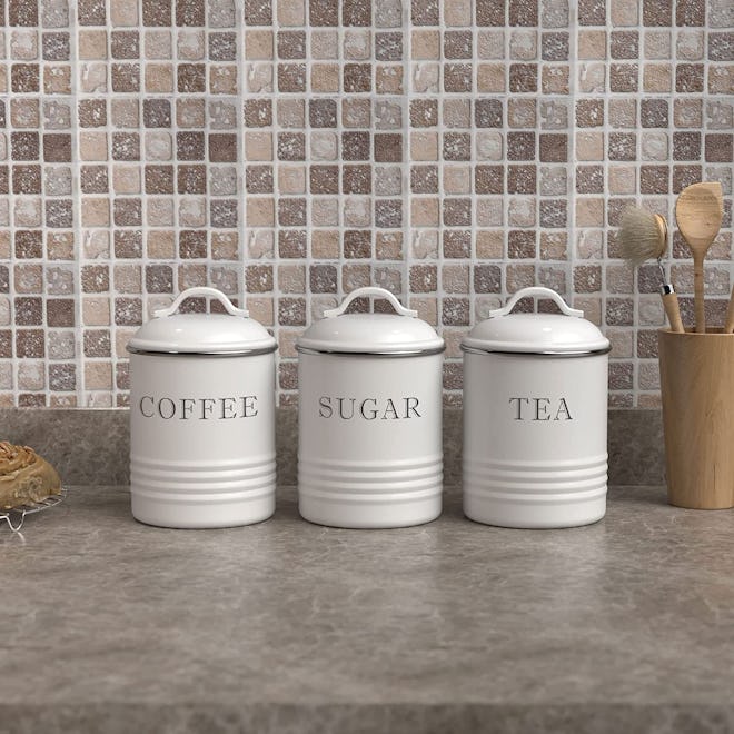 Barnyard Designs White Canister Set for Kitchen Counter,