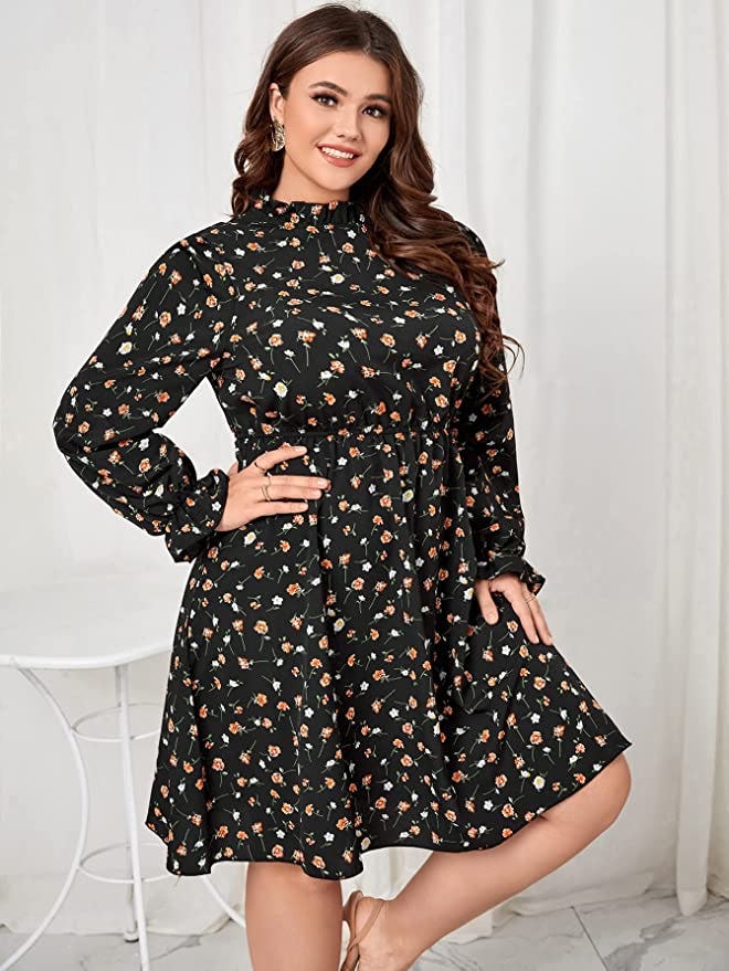 Floerns Mock Neck Ruffle Dress