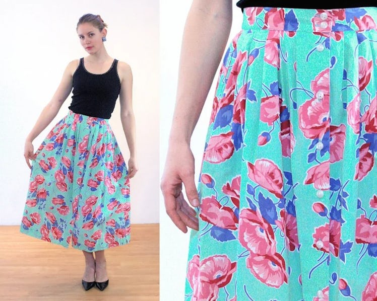 Stranger Things 80s Cotton Floral Full Skirt 