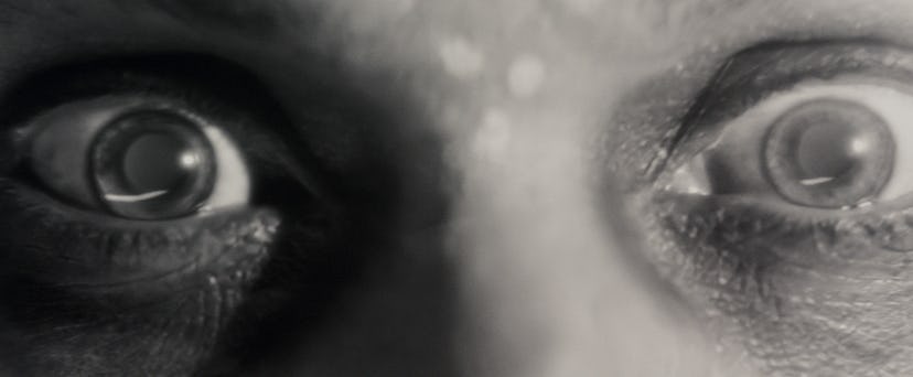 A close-up of Laura Donnelly's eyes as Elsa Bloodstone in Marvel's Werewolf by Night