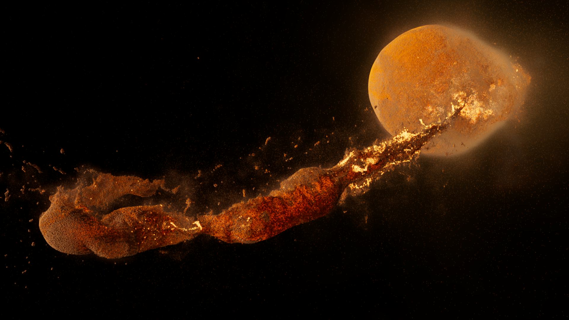 simulated image of the Moon forming from remnants of ancient celestial body Theia