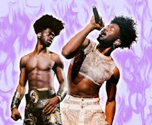 Lil Nas X wearing concert outfits designed by Disco Daddy for his Long Live Montero tour.