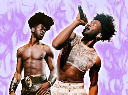 Lil Nas X wearing concert outfits designed by Disco Daddy for his Long Live Montero tour.