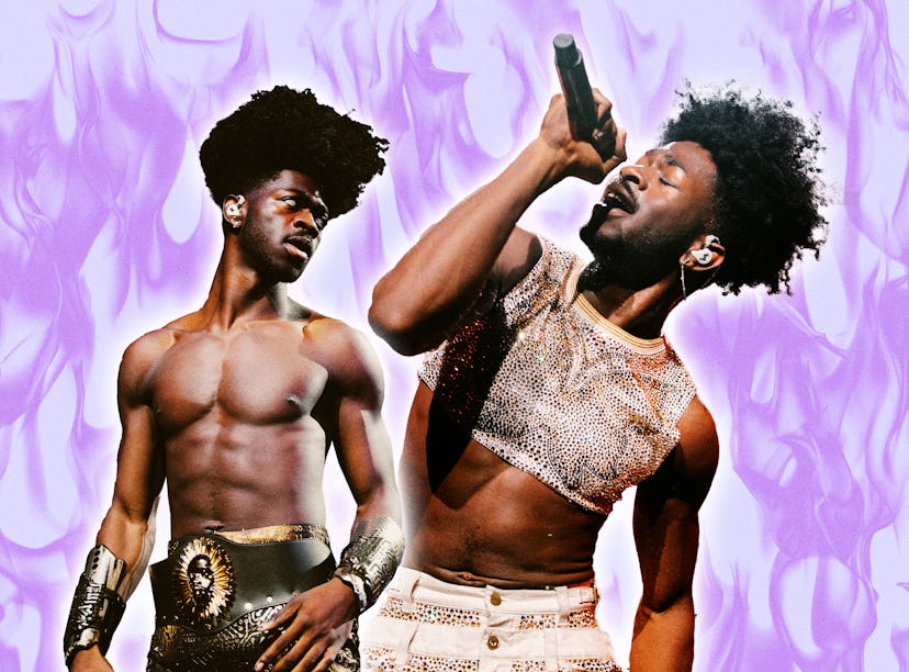 Lil Nas X wearing concert outfits designed by Disco Daddy for his Long Live Montero tour.