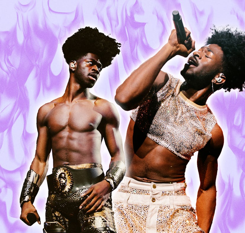 Lil Nas X wearing concert outfits designed by Disco Daddy for his Long Live Montero tour.