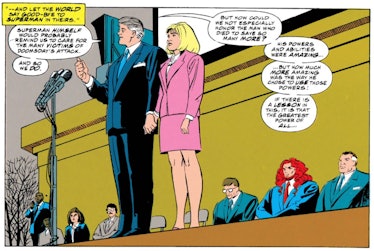 President Clinton at Superman’s funeral in Superman: The Man of Steel #20 