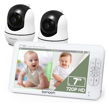bonoch baby monitor with two cameras and twins on screen