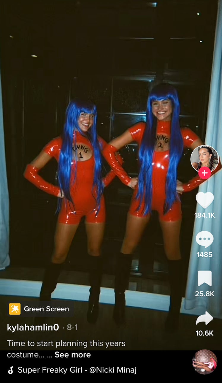 Thing 1 and 2 is a best friend costume idea for Halloween 2022.