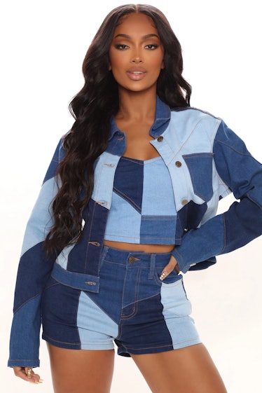 Lil Nas X Halloween costume ideas for Halloween 2022 include Peace Out Patchwork Denim Jacket