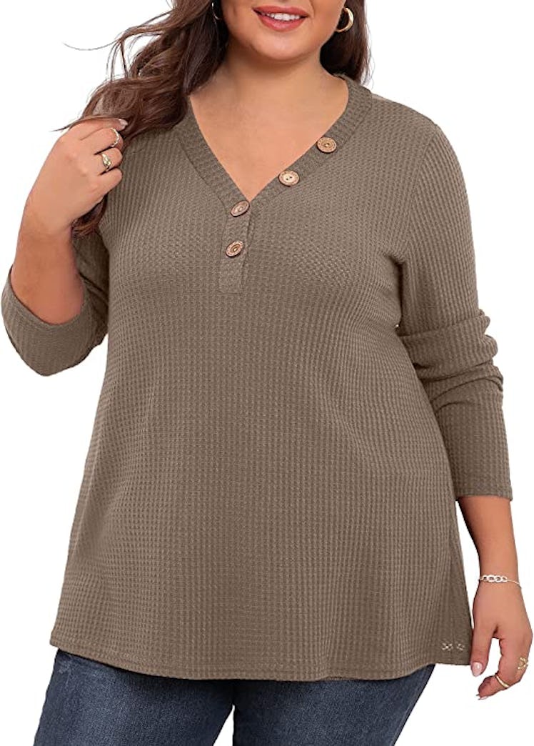 OLRIK Waffle Knit Henley Top