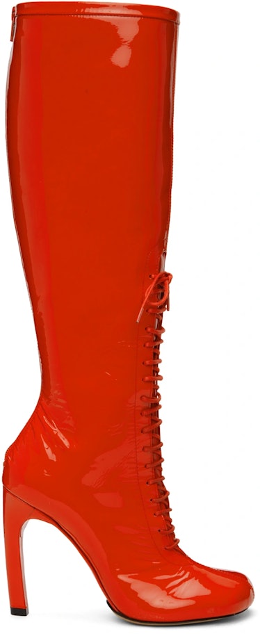Dries Van Noten tall red patent lace-up boots
