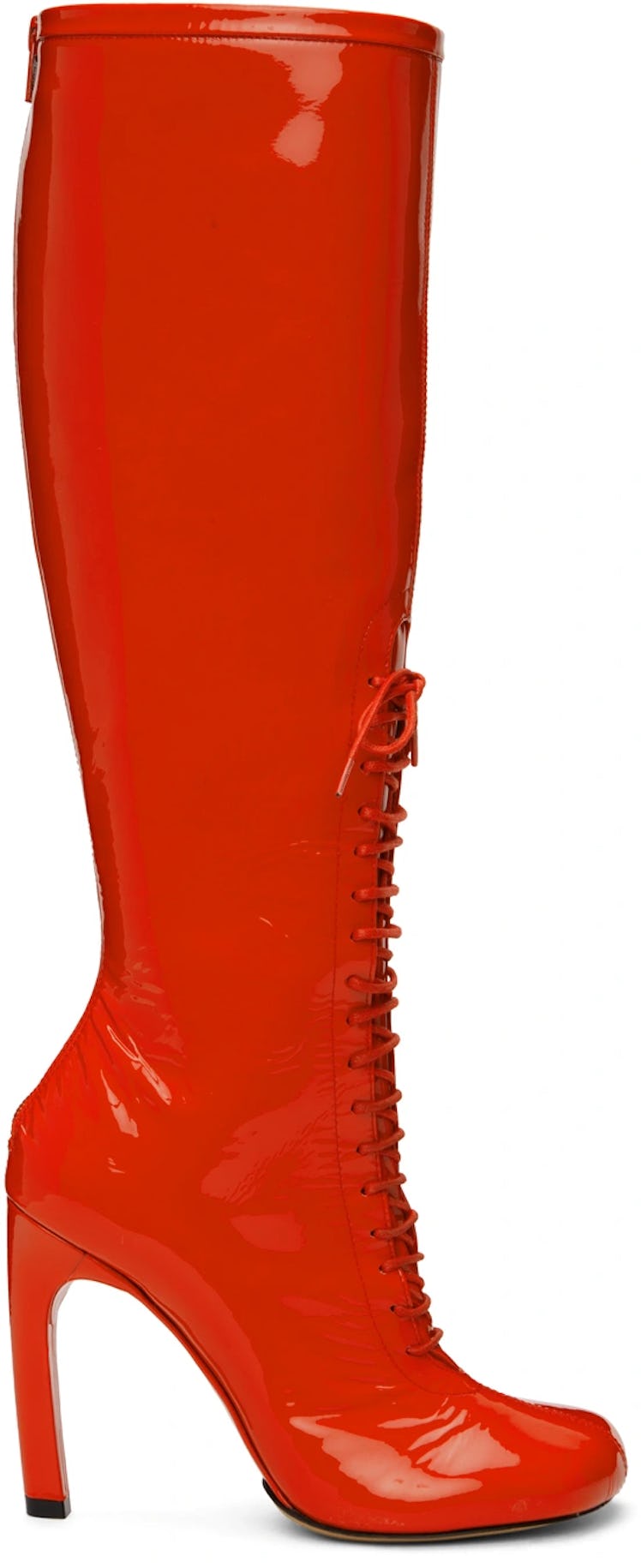 Dries Van Noten tall red patent lace-up boots