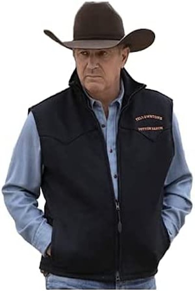 John Dutton's ranch branded black vest is the finishing touch for a Yellowstone costume.