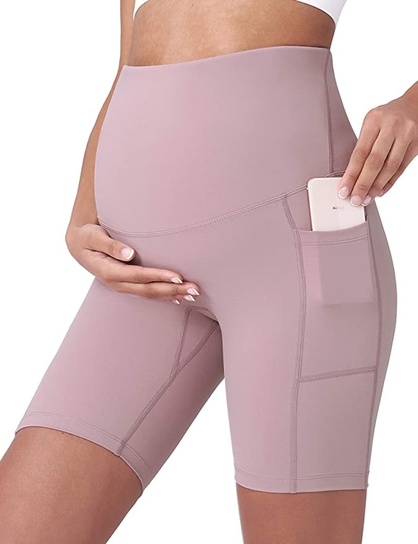 POSHDIVAH Maternity Yoga Shorts With Pockets