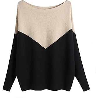 GABERLY Boat Neck Batwing Sleeves Knitted Sweater
