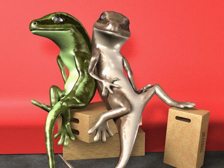 The two stars of Meriem Bennani and Orian Barki's animated "2 Lizards" video series
