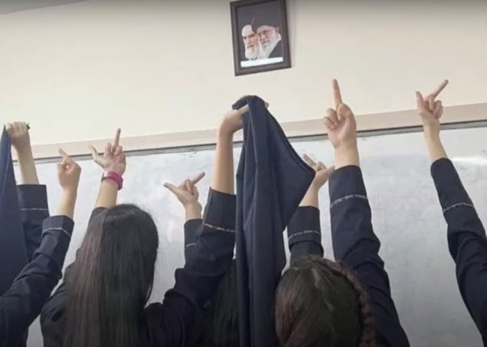 Iranian schoolgirls removed their hijabs in protest after the death of Mahsa Amini.