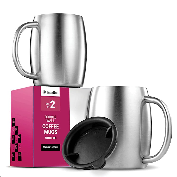 FineDine Insulated Stainless Steel Coffee Mug with Lid (2-Pack)