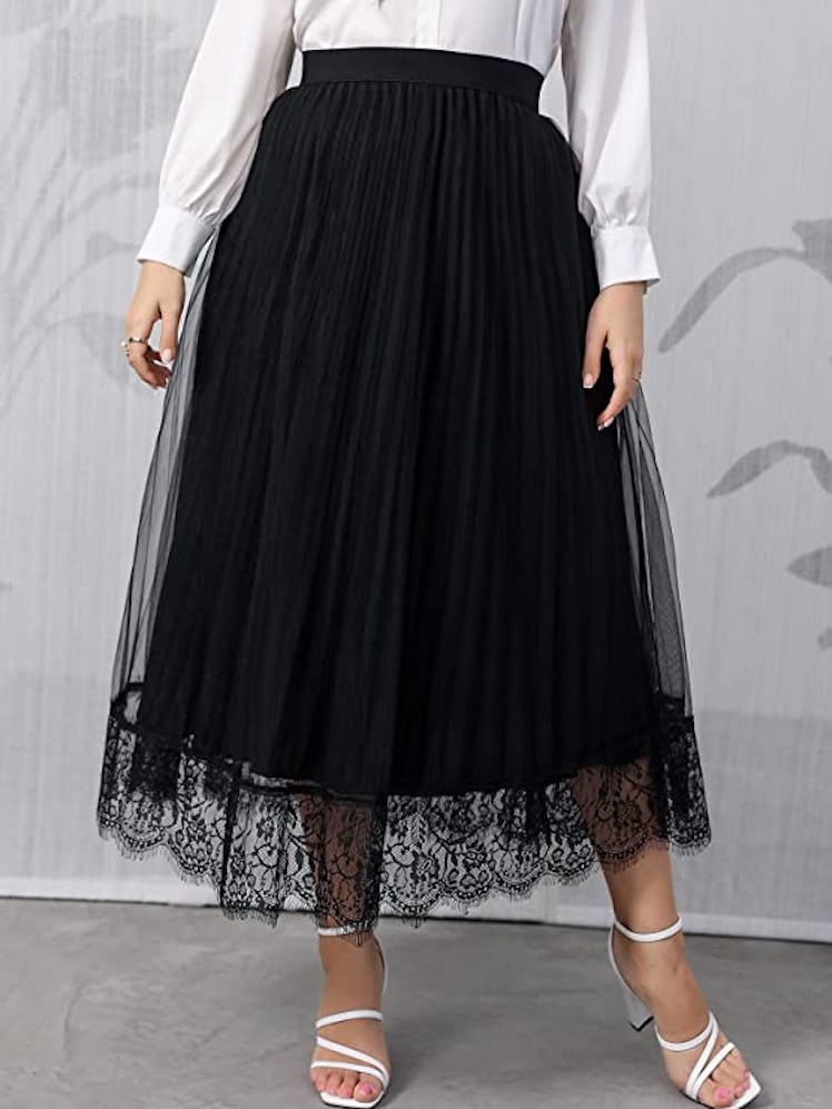 WDIRARA Sheer Pleated Midi Skirt