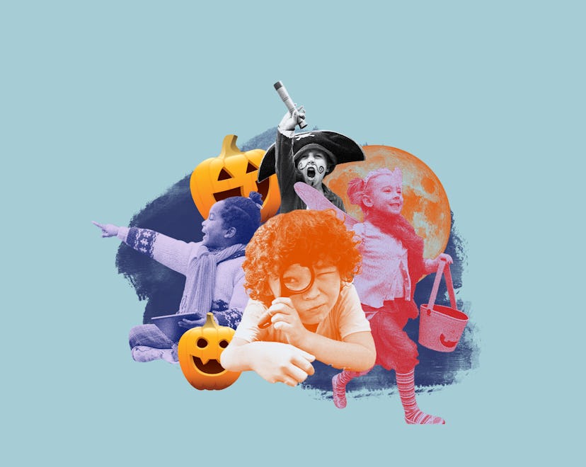 Art depicting Halloween scavenger hunt ideas, clues, and printables for kids of all ages.