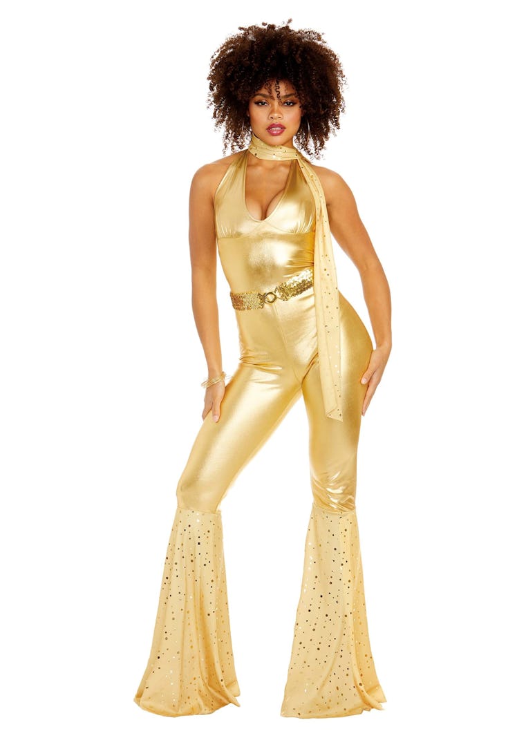 Curly Hair Halloween Costume: Gold Disco Fox Adult Women's Costume to become Foxxy Cleopatra from "A...