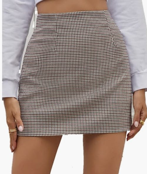 Floerns Plaid High Waist Bodycon Mini Skirt