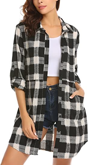 Hotouch Mid-Long Plaid Shirt